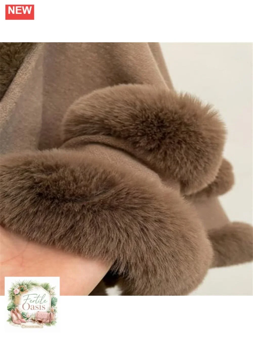 Oversized Knitted Shawl Wrap with Faux Fur Trim Open Front Poncho Cape